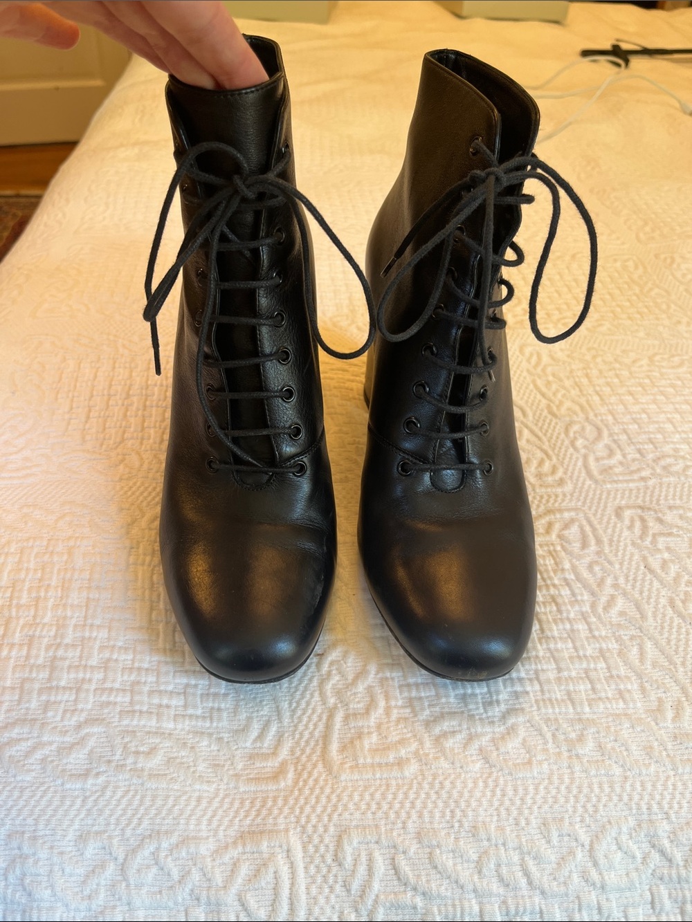 Saint Laurent Black Leather Lace-Up Ankle Boots